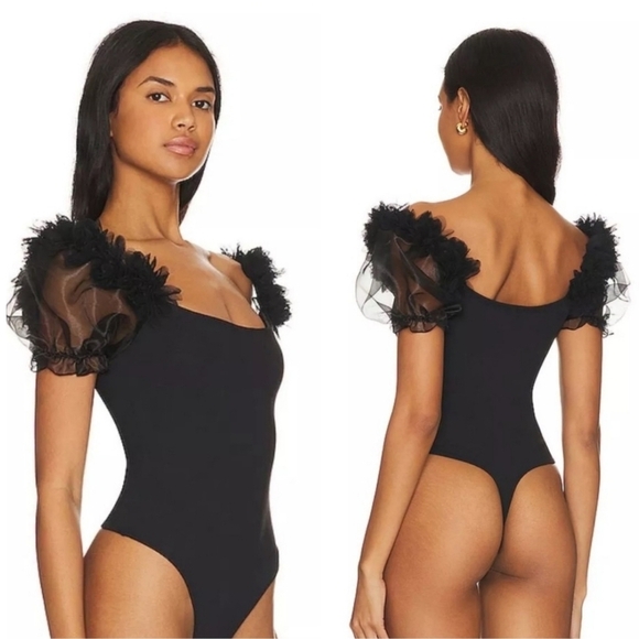 NWT Free People Revolve Pretty Petals Bodysuit Black XS - Picture 1 of 9